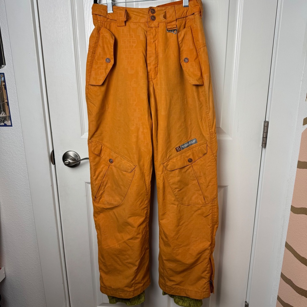 Sims Snowboard Pants Mens S Orange Cargo Insulated Y2K Vintage